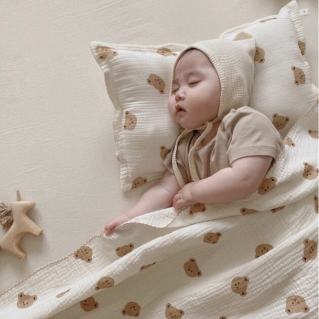 韓國ins睡眠套組 紗布毯 防踢被 定型枕 奶奶帽：圖片 4